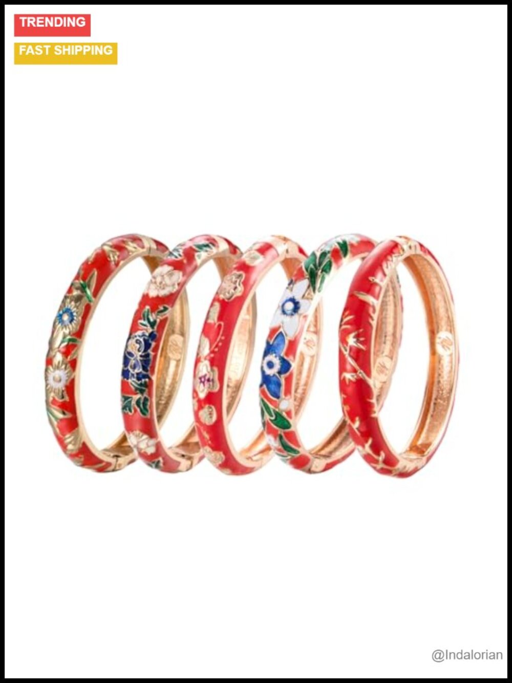 UJOY Enamel Bangles 5pc Set Rose Gold Flower Engraved Box